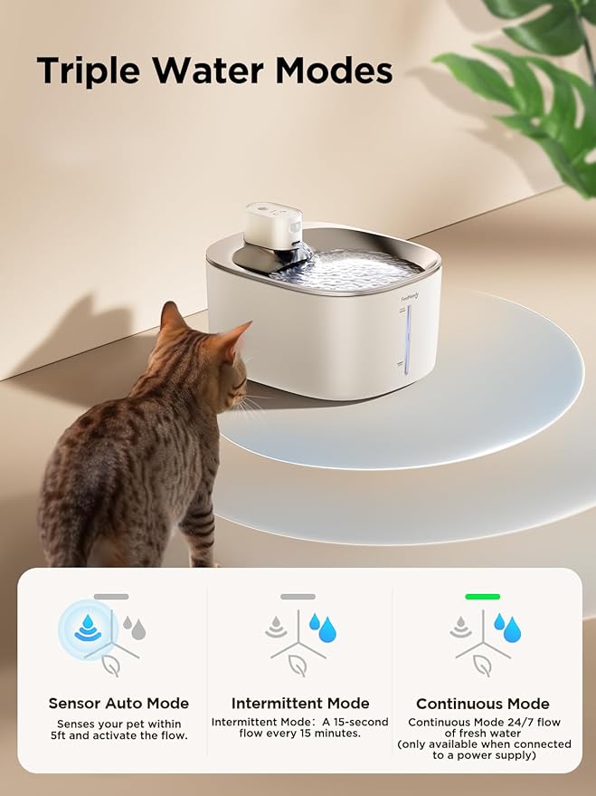 Wireless Cat Water Fountain with Sensor, 4000mAh Battery Operated, FEELNEEDY 4L/135 fl oz Pet Water Fountain for Cats and Dogs, Ultra Quiet Cat Drinking Fountain with 2 Filters