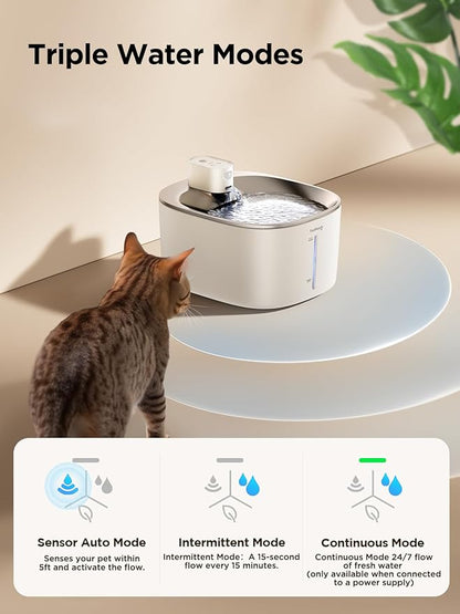 Wireless Cat Water Fountain with Sensor, 4000mAh Battery Operated, FEELNEEDY 4L/135 fl oz Pet Water Fountain for Cats and Dogs, Ultra Quiet Cat Drinking Fountain with 2 Filters