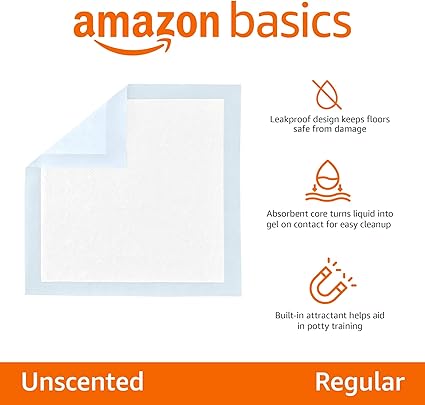 Basics Dog and Puppy Pee Pads, 5-Layer Leak-Proof Super Absorbent
