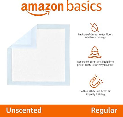 Basics Dog and Puppy Pee Pads, 5-Layer Leak-Proof Super Absorbent