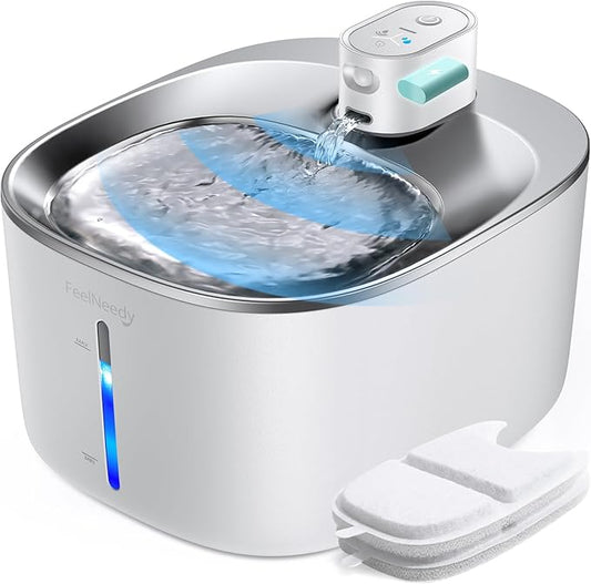 Wireless Cat Water Fountain with Sensor, 4000mAh Battery Operated, FEELNEEDY 4L/135 fl oz Pet Water Fountain for Cats and Dogs, Ultra Quiet Cat Drinking Fountain with 2 Filters