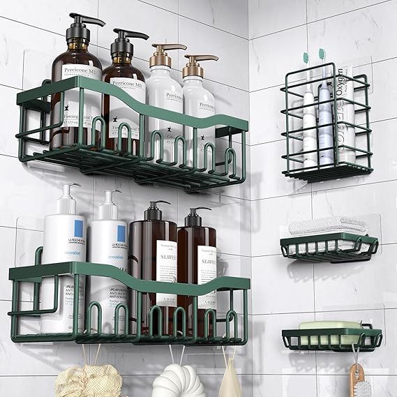 Adhesive Shower Caddy, 5 Pack Rustproof Stainless Steel Bath Organizers With Large Capacity